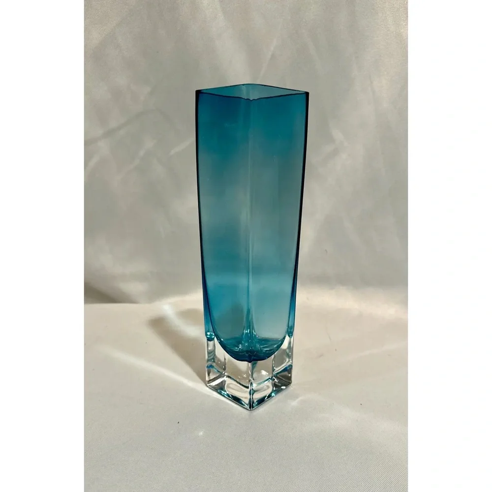 Mid-Century Murano Somerso Style  Blue Square Vase